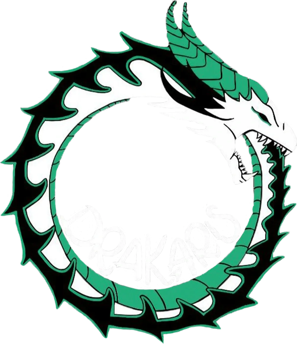 Escut de Drakaris: un drac blanc i verd que es mossega la cua